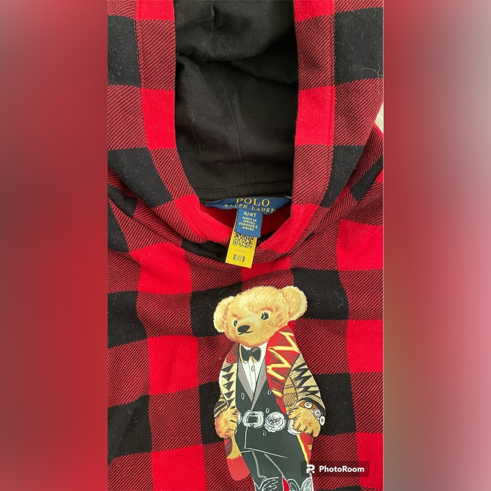 Polo by Ralph Lauren Red and Black Checkered Kids Hoodie - Picture 3 of 5
